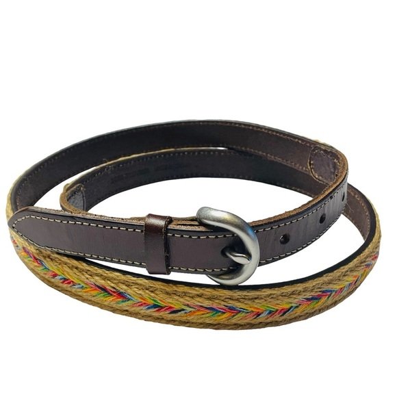 Target Skinny Leather & Jute w/Multi-Colored Arrow Pattern Bohemian Belt - 43.5" - Picture 1 of 9